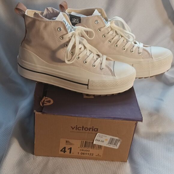 Victoria Crudo high top canvas platform sneakers nude/white size 10 - Picture 9 of 10